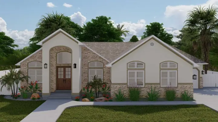 European house plans 99-125 - front exterior, 1,831 sq ft, 2 bed, 2 bath house plans | Monster House Plans