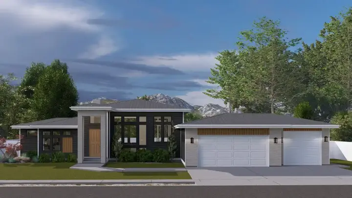 Modern house plans 99-166 - front exterior, 2,048 sq ft, 3 bed, 2 bath house plans | Monster House Plans