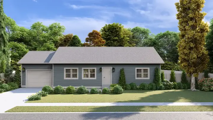 Ranch house plans 99-174 - front exterior, 1,190 sq ft, 2 bed, 1 bath house plans | Monster House Plans