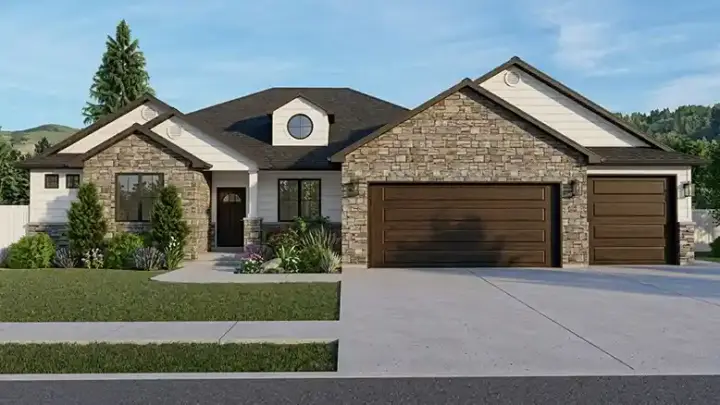 Ranch house plans 99-230 - front exterior, 2,050 sq ft, 4 bed, 3 bath house plans | Monster House Plans