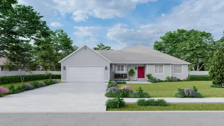 Ranch house plans 99-234 - front exterior, 2,356 sq ft, 4 bed, 2 bath house plans | Monster House Plans
