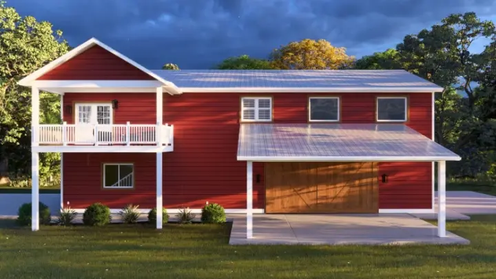 Barndominium house plans 99-241 - front exterior, 1,253 sq ft, 2 bed, 3 bath house plans | Monster House Plans