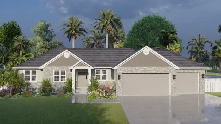 Ranch house plans 99-242 - front exterior, 1,555 sq ft, 3 bed, 2 bath house plans | Monster House Plans