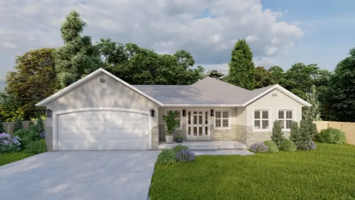 Ranch house plans 99-258 - front exterior, 1,570 sq ft, 3 bed, 2 bath house plans | Monster House Plans