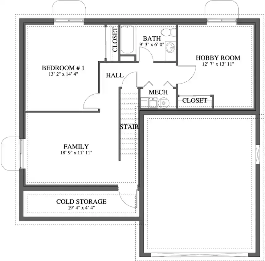 Traditional house plans 99-278 - lower floor plan, 1,811 sq ft, 3 bed, 2 bath house plans | Monster House Plans