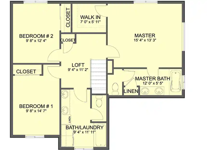 Traditional house plans 99-278 - upper floor plan, 1,811 sq ft, 3 bed, 2 bath house plans | Monster House Plans