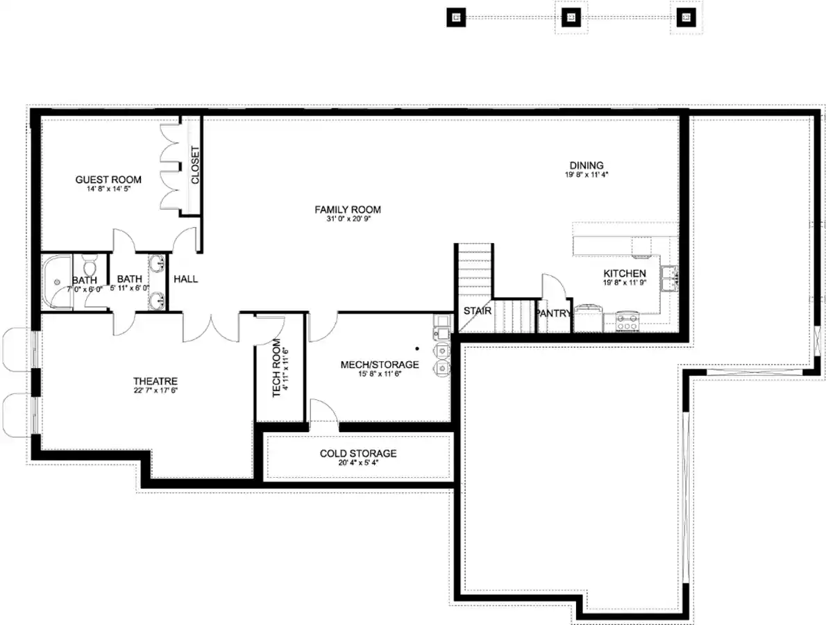 European house plans 99-282 - lower floor plan, 3,163 sq ft, 5 bed, 3 bath house plans | Monster House Plans