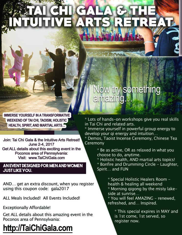 the annual tai chi gala and intuitive arts retreat event retreat gala for the arts flyers