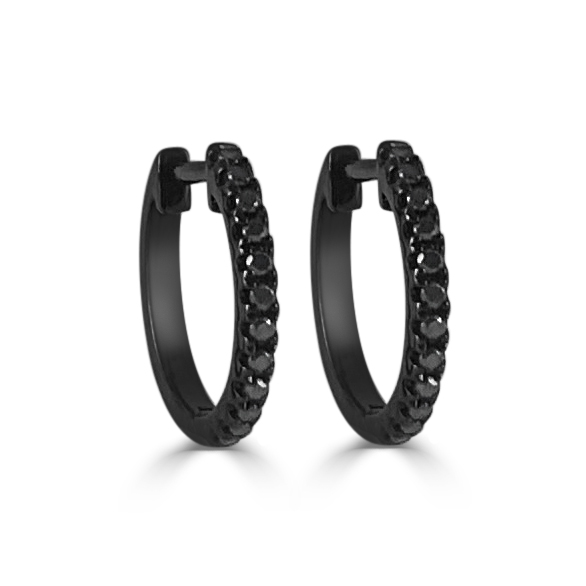 14k Black Gold & Diamond Huggie Earrings - Picture 1 of 4