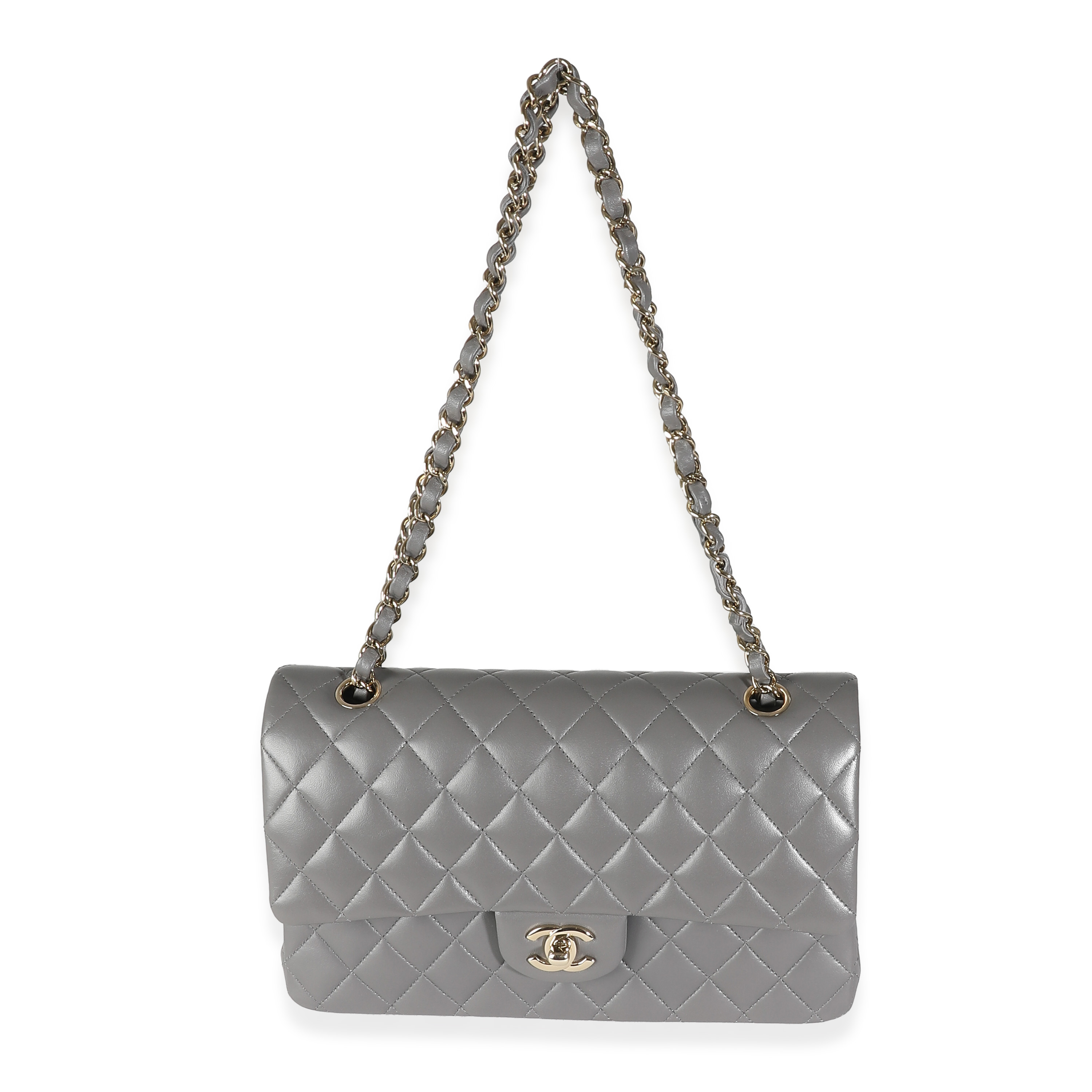 Chanel 22A Grey Quilted Lambskin Medium Classic Double Flap