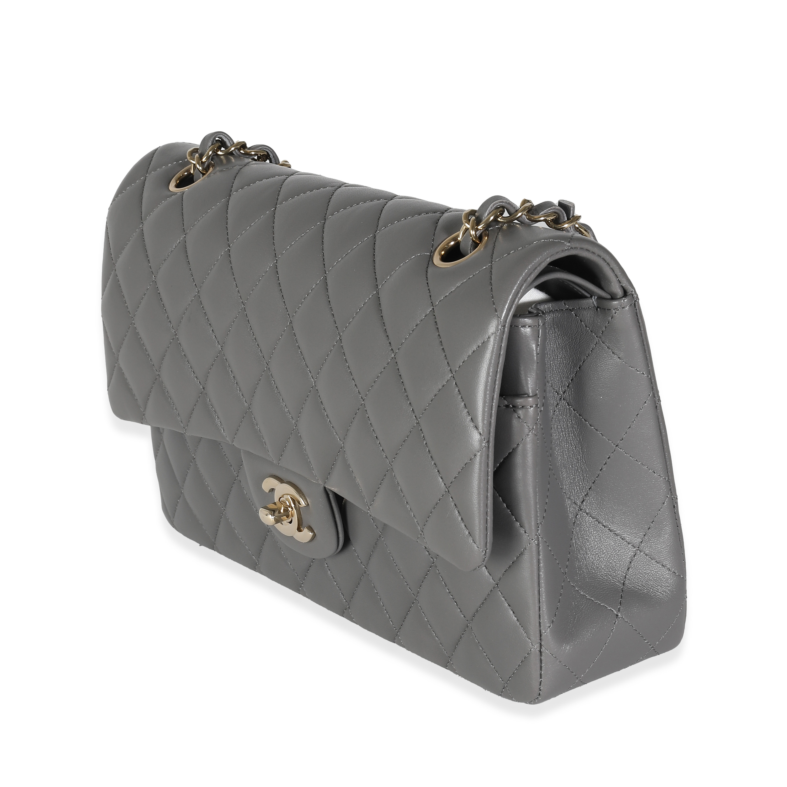 Chanel 22A Grey Quilted Lambskin Medium Classic Double Flap