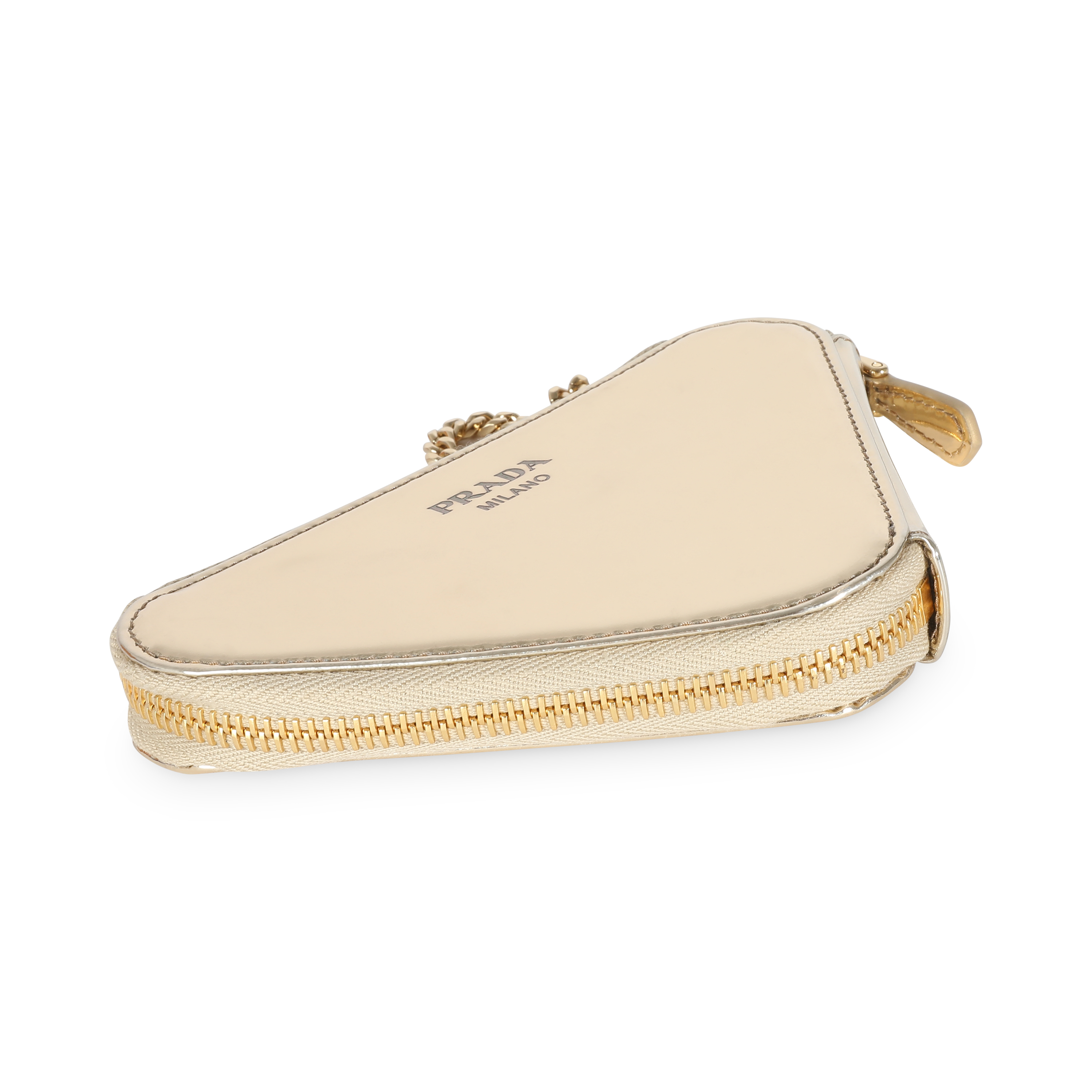 Prada Gold Satin Crystal Embellished Mini Triangular Pouch