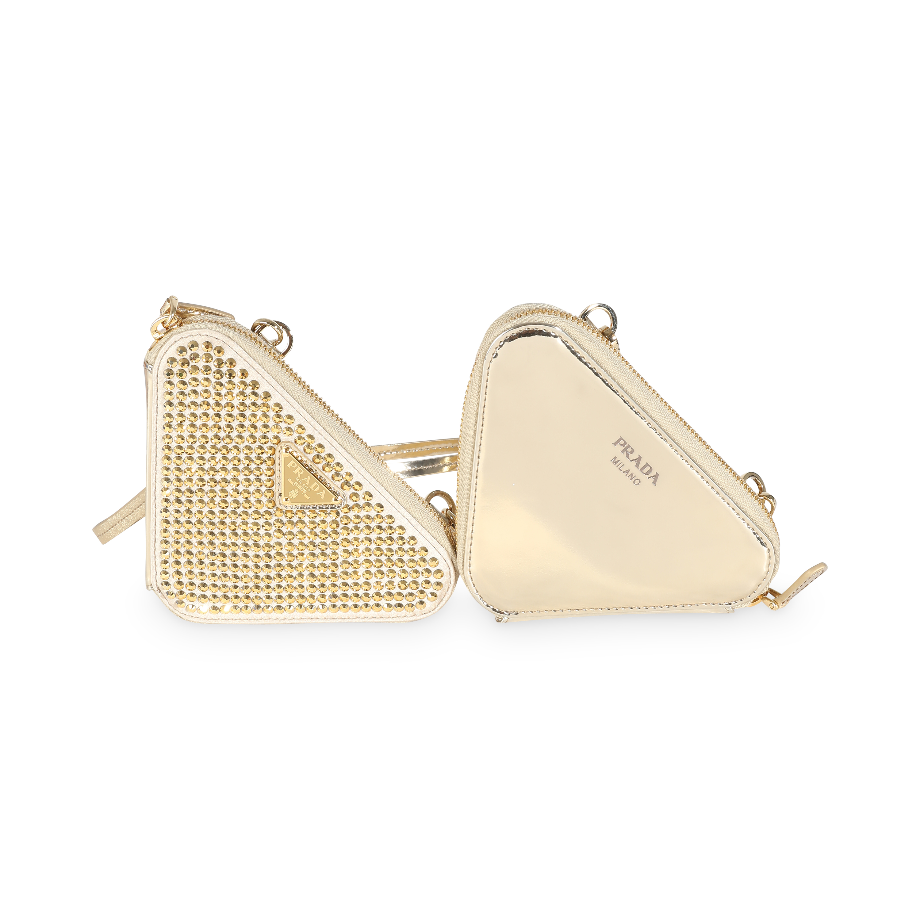 PRADA＊Prada Triangle satin mini-bag クリスタルバッグ＊送込 Crystal Triangular Embellished Satin And Leather Mini-pouch