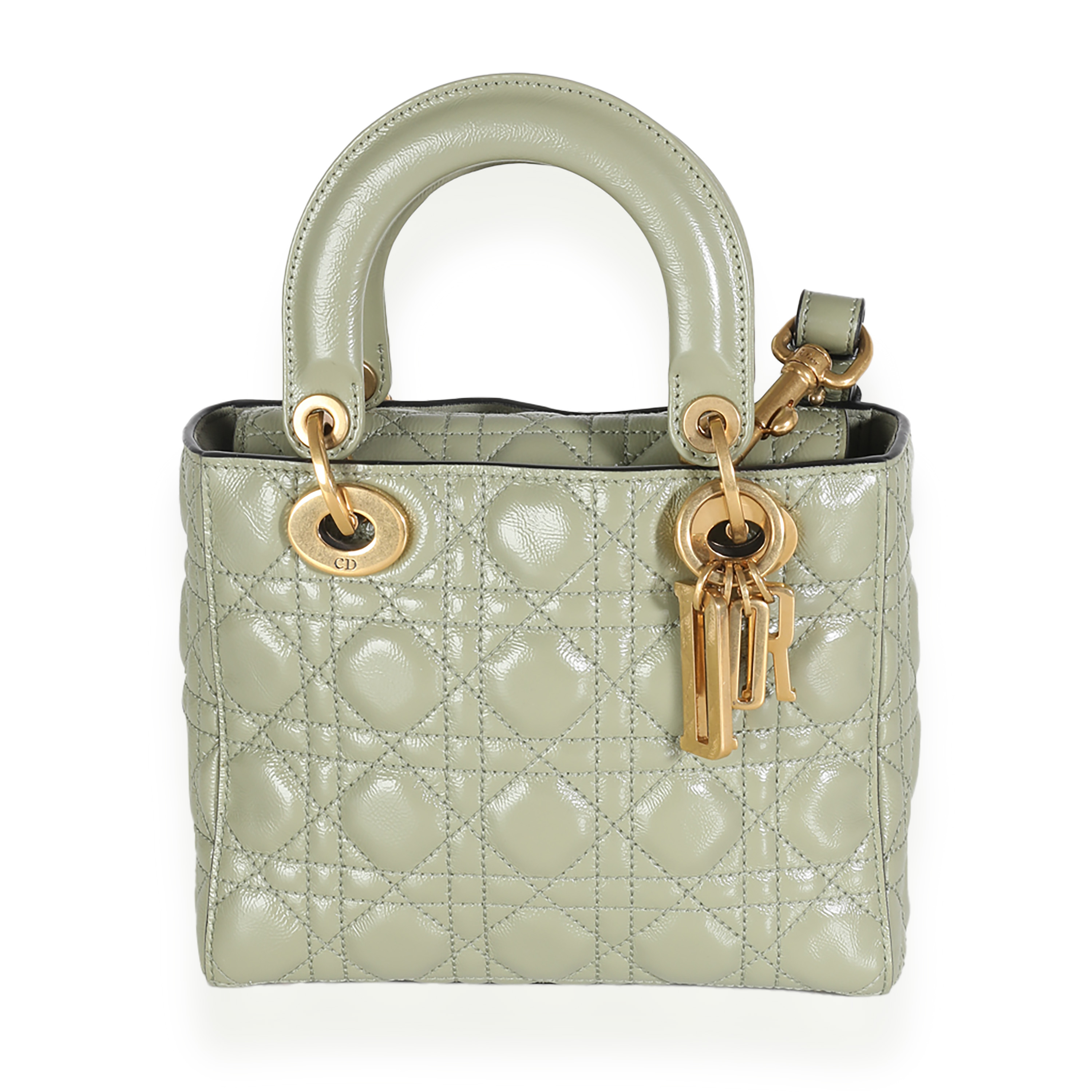 Christian Dior Green Crinkled Patent Cannage Lucky Badges My