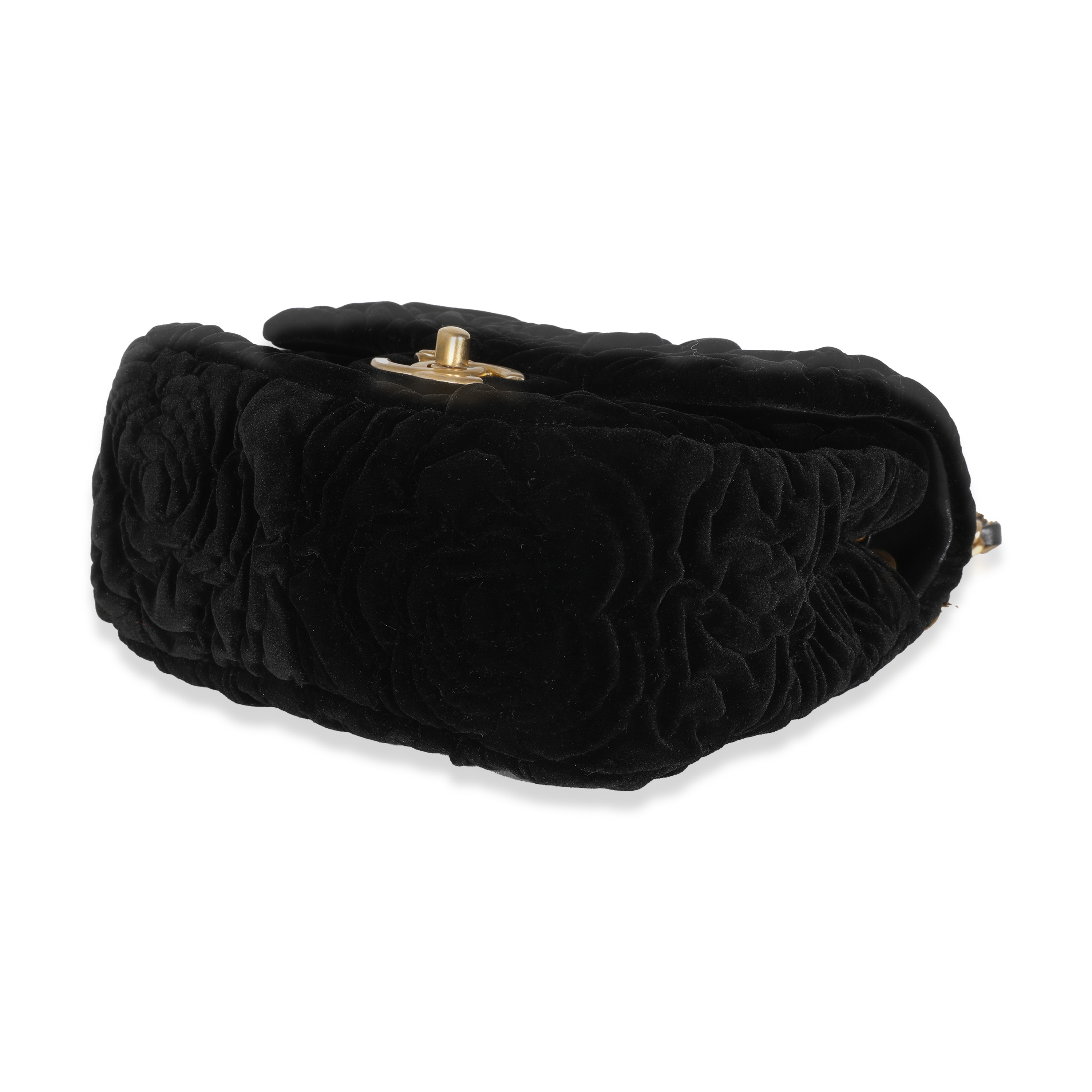 Chanel Black Camellia Embossed Velvet Mini Square Flap Bag