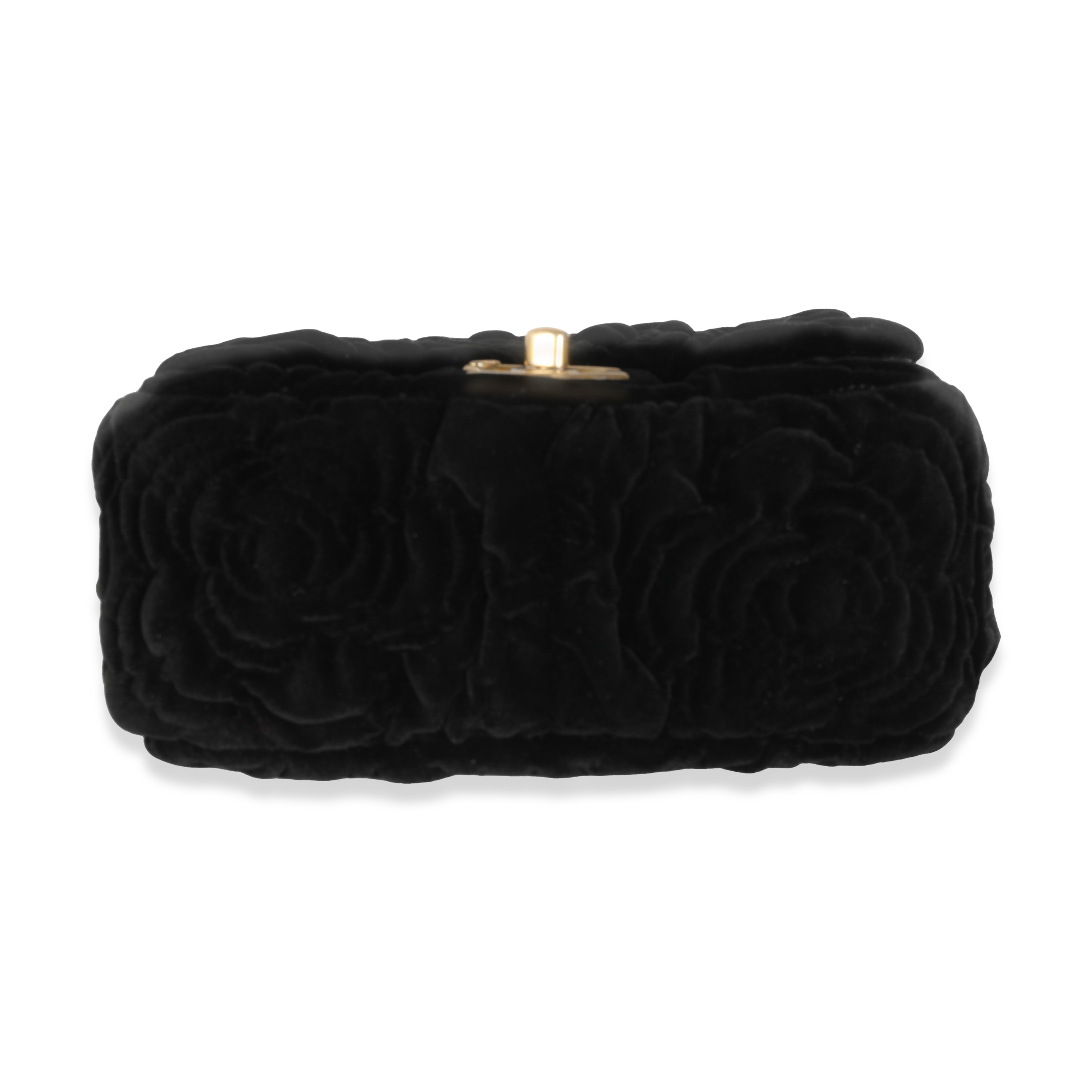 Chanel Black Camellia Embossed Velvet Mini Square Flap Bag