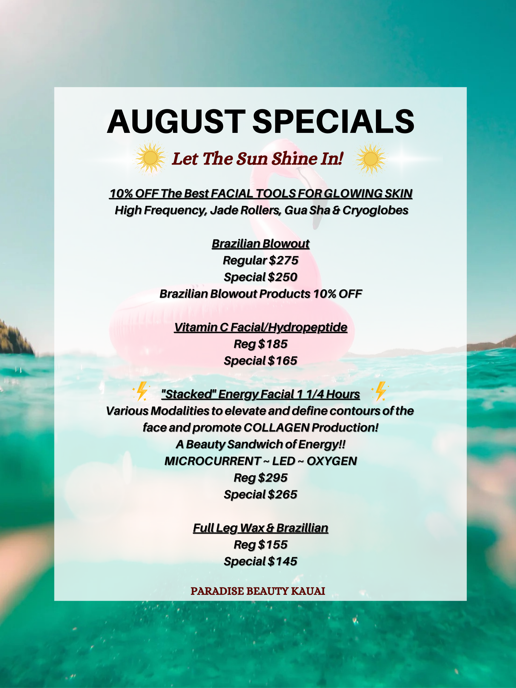 August Specials! Paradise Beauty Salon & Spa Kapaa Kauai