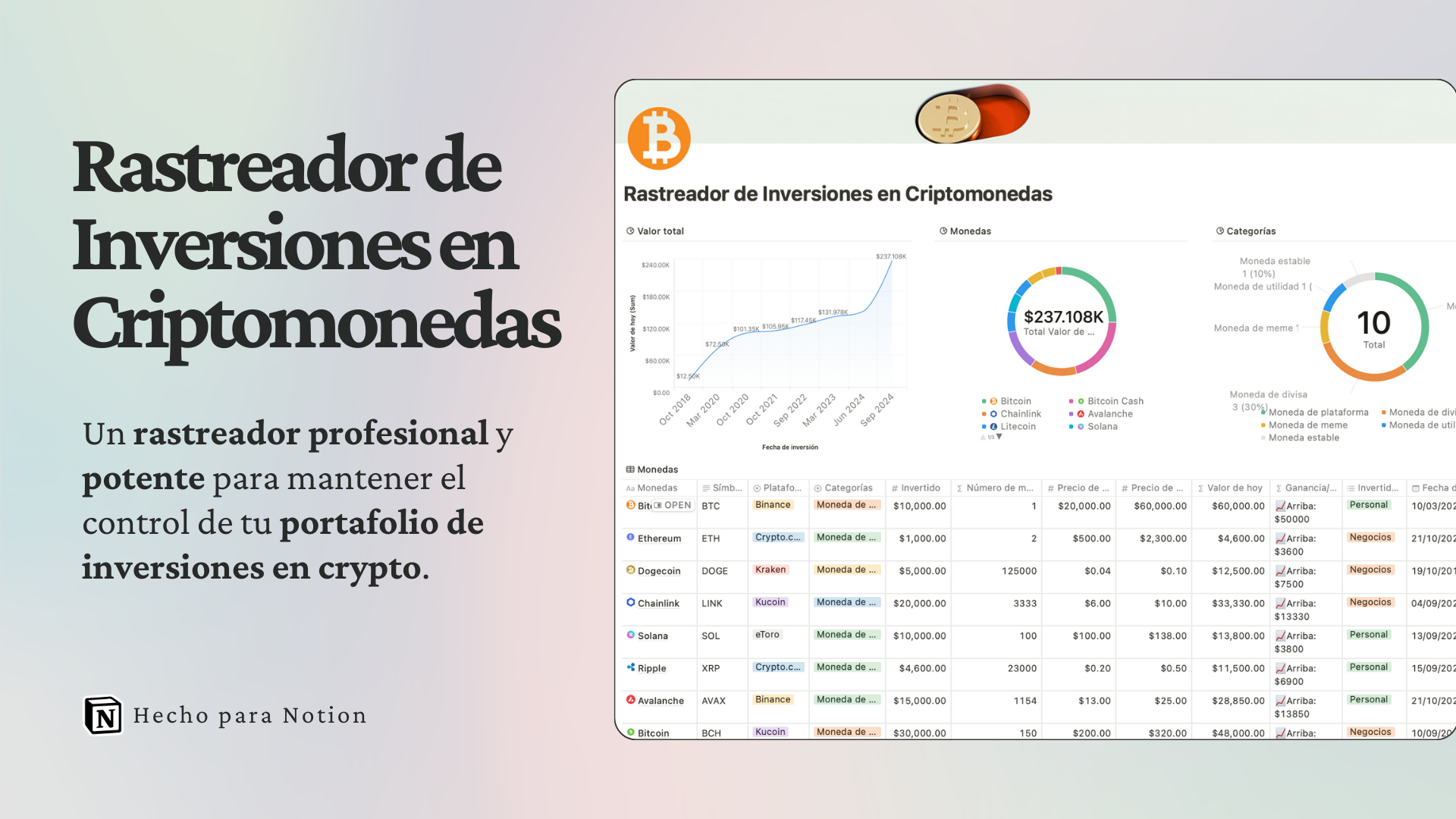 Plantilla Rastreador de Inversiones en Criptomonedas | Notion Marketplace