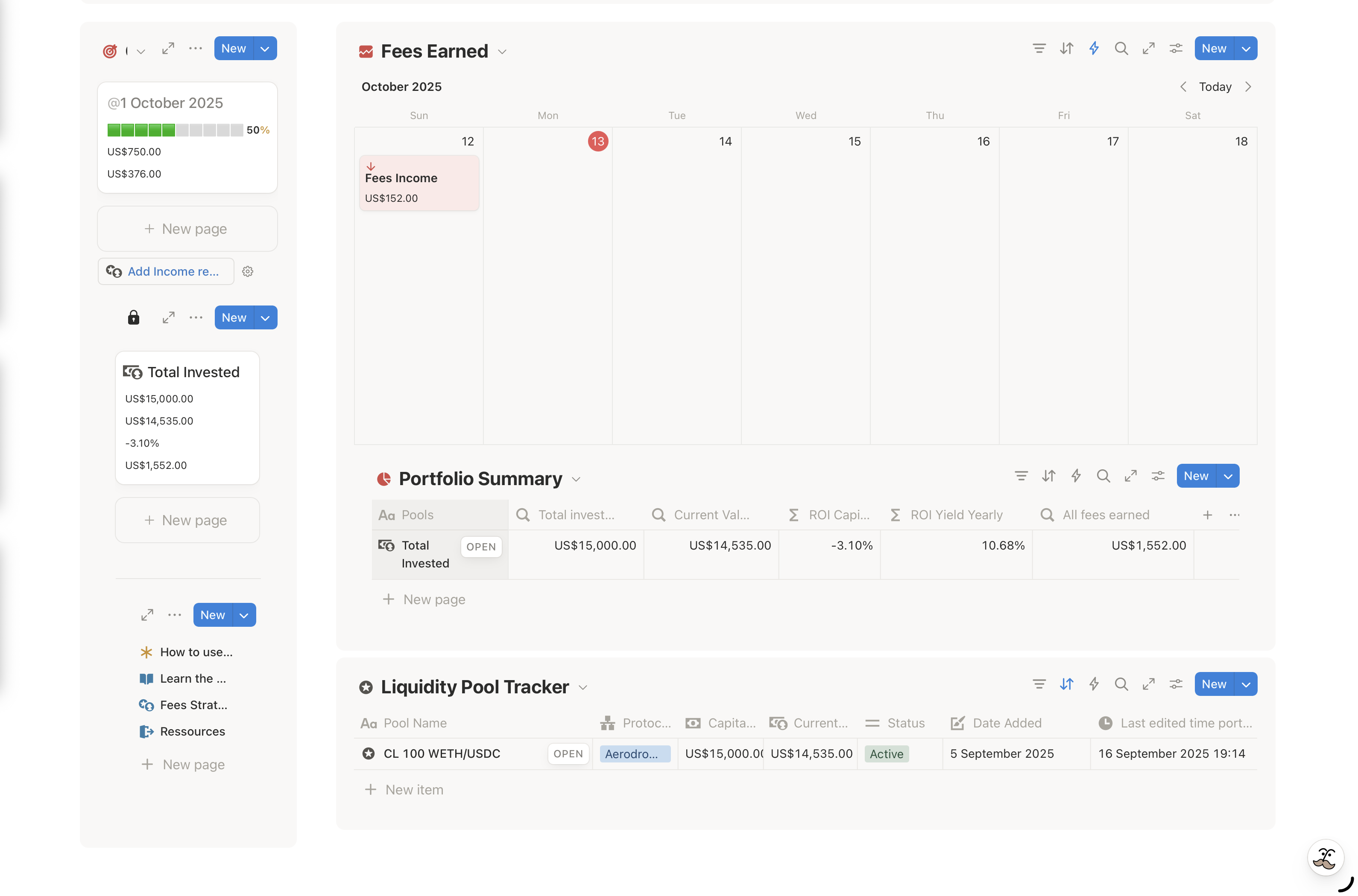 Liquidity Pool Tracker DeFi cashflow business Template | Notion Marketplace