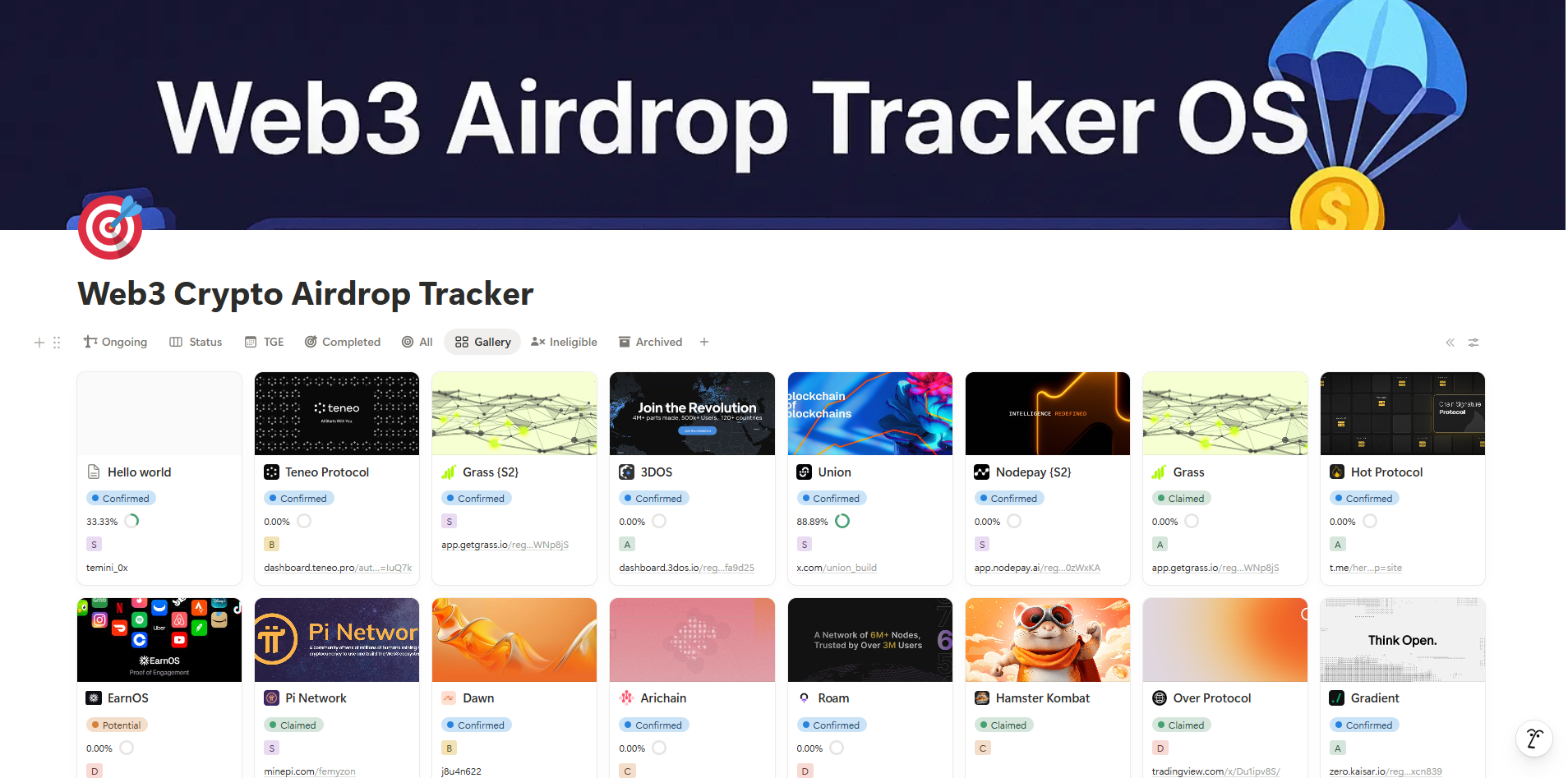 Web3 Crypto Airdrop Tracker Template by Temini_0x | Notion Marketplace