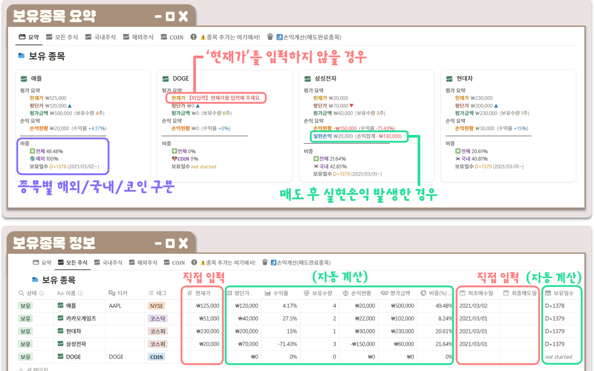주식 포트폴리오 자산 관리 Template by 취향의 사계절 | Notion Marketplace