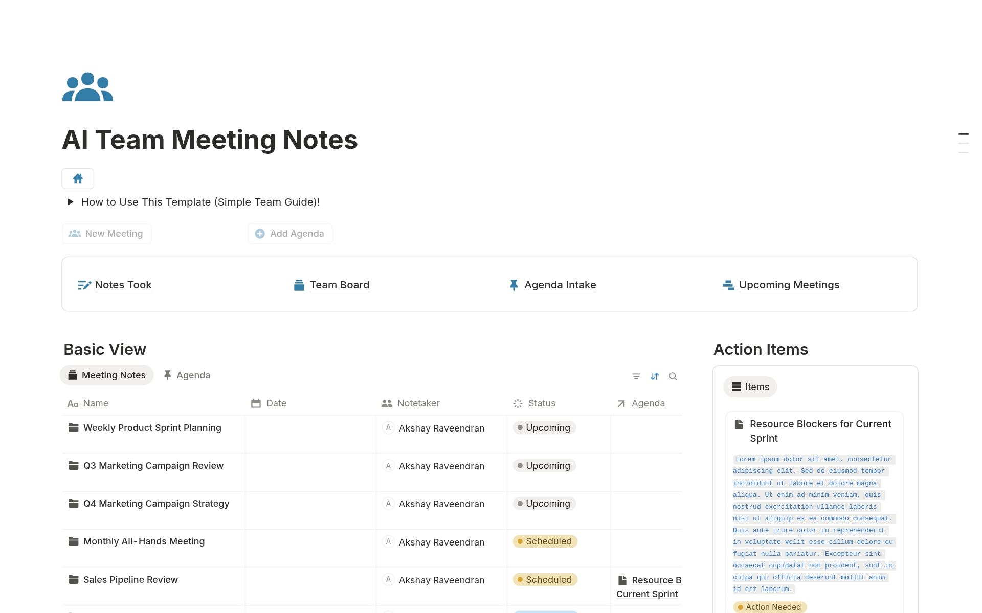 AI Team Meeting Notes のプレビュー