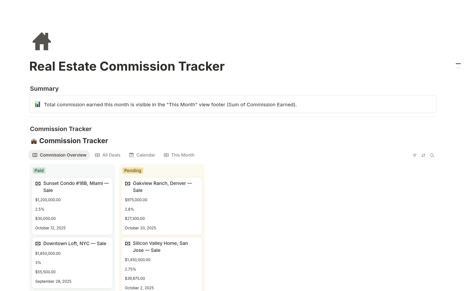 Real Estate Commission Tracker のプレビュー
