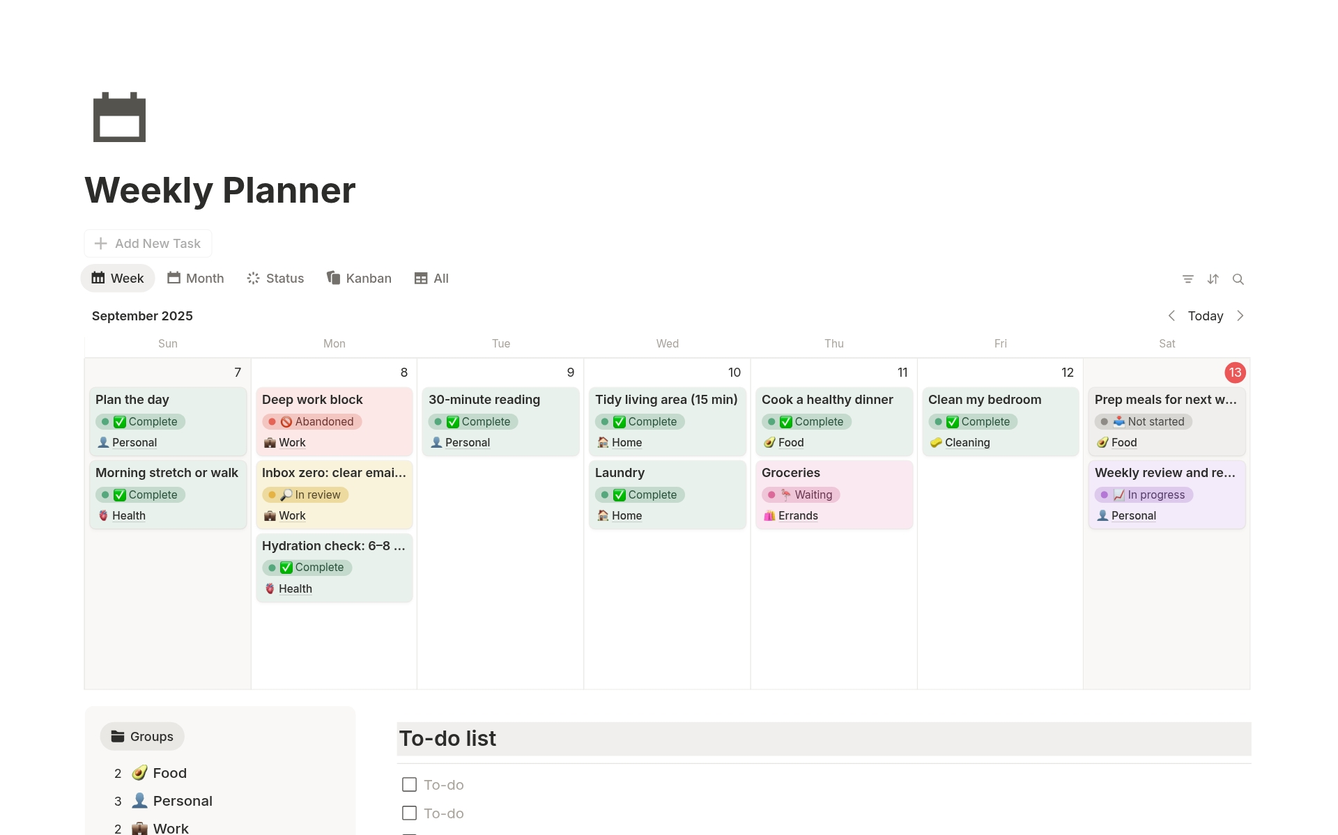 Weekly Planner のプレビュー