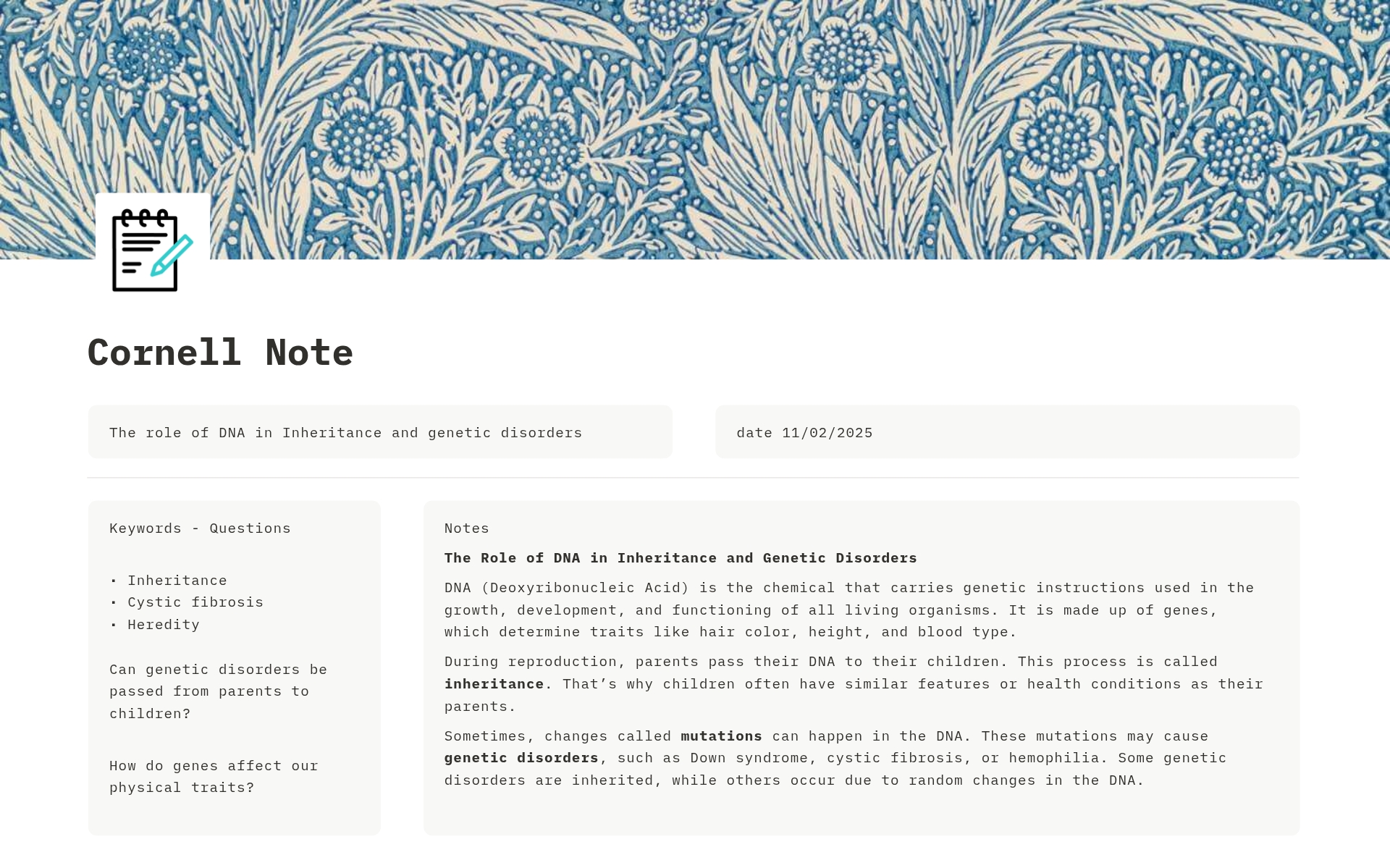 Cornell Notes のプレビュー