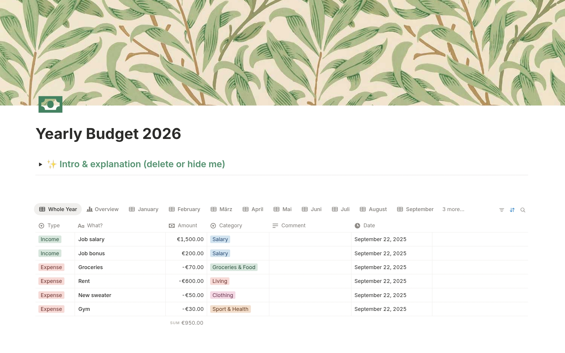 Easy budget tracker 2026 のプレビュー