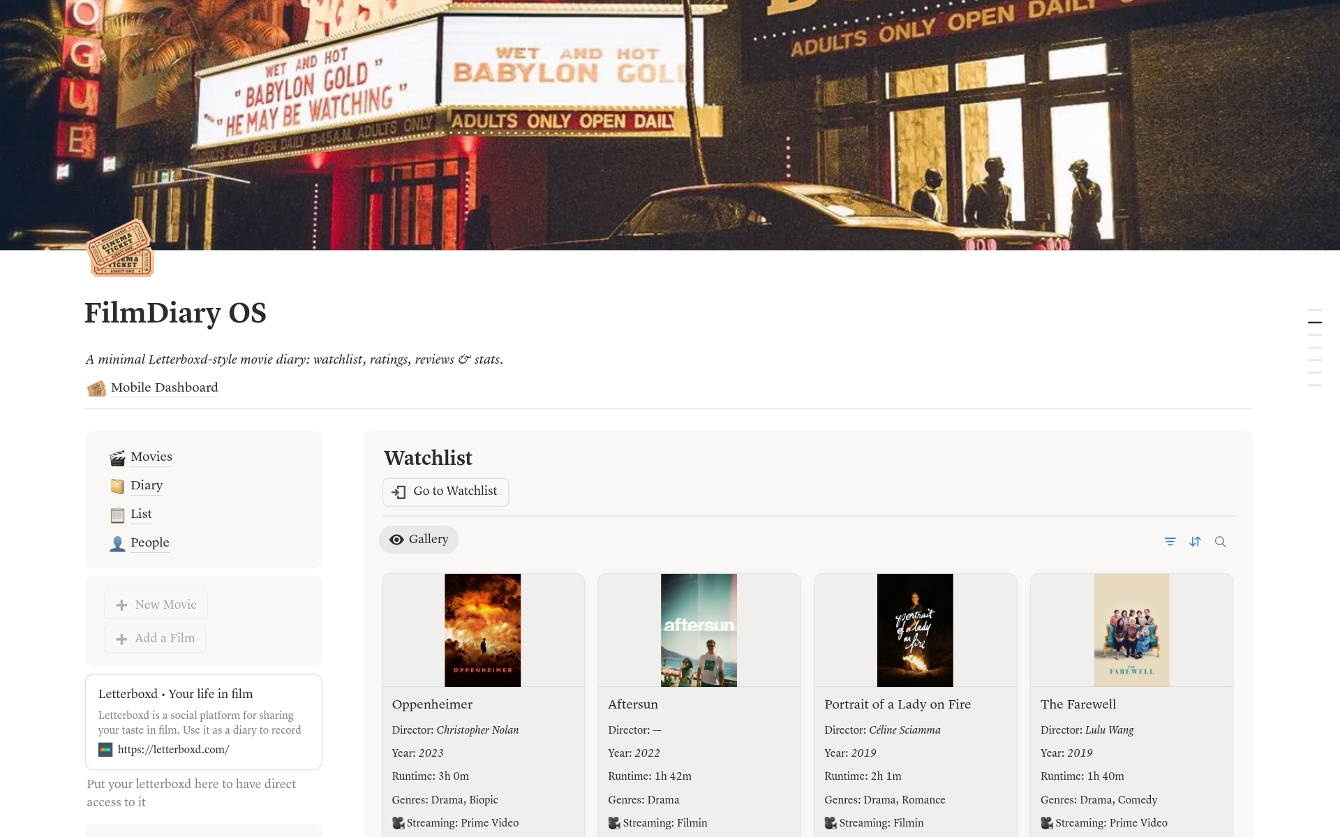 FilmDiary OS — Letterboxd-style Movie Tracker のプレビュー