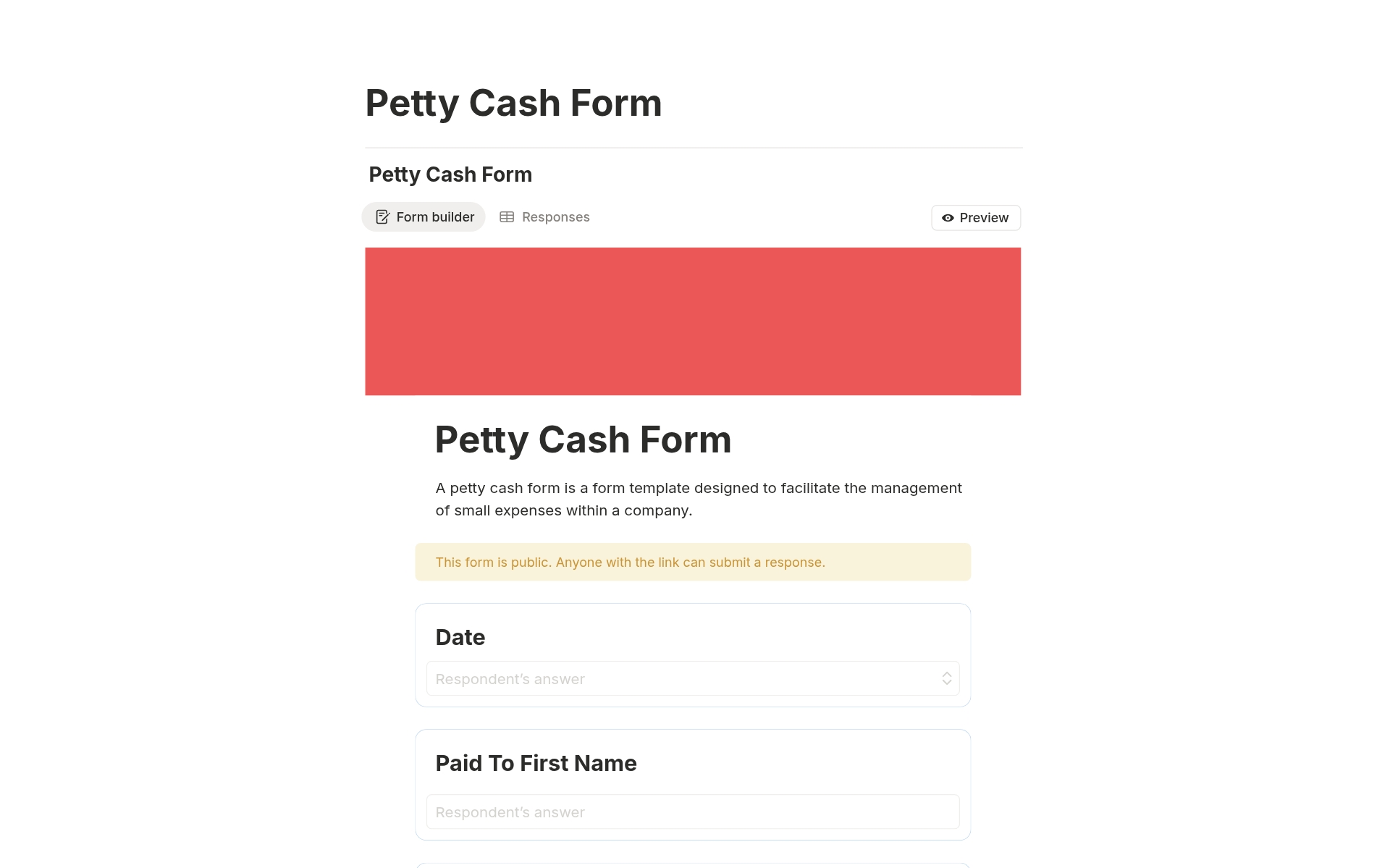 Petty Cash Form