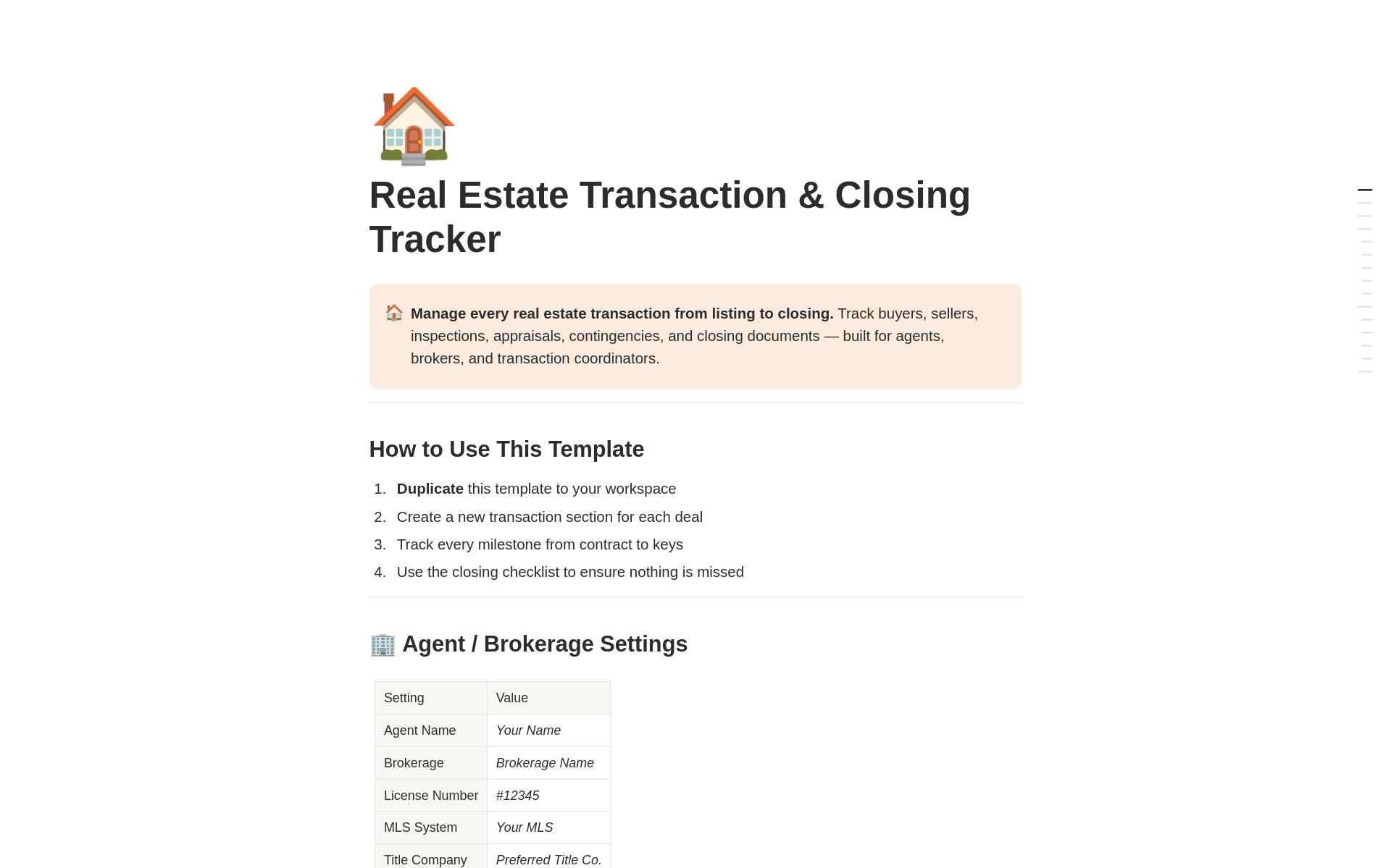 Real Estate Transaction & Closing Tracker のプレビュー