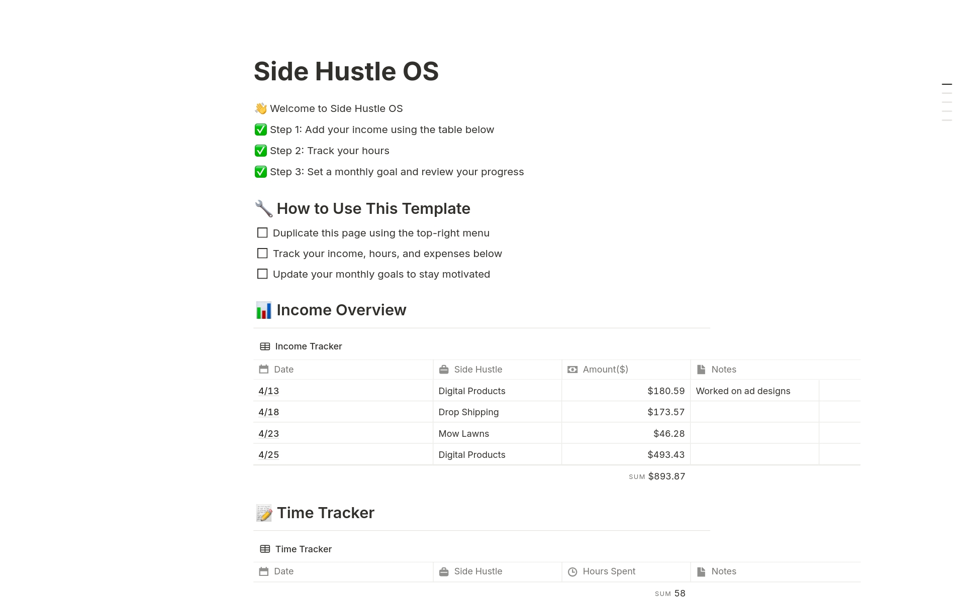 Side Hustle OS のプレビュー