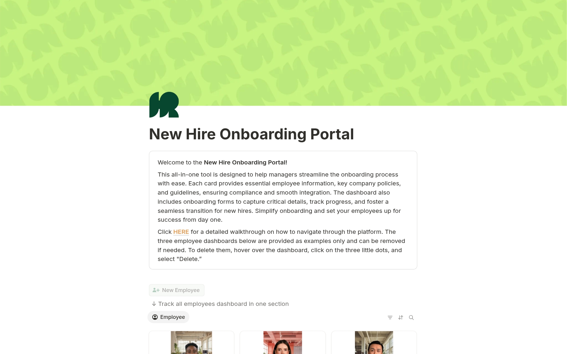 New Hire Onboarding Portal のプレビュー