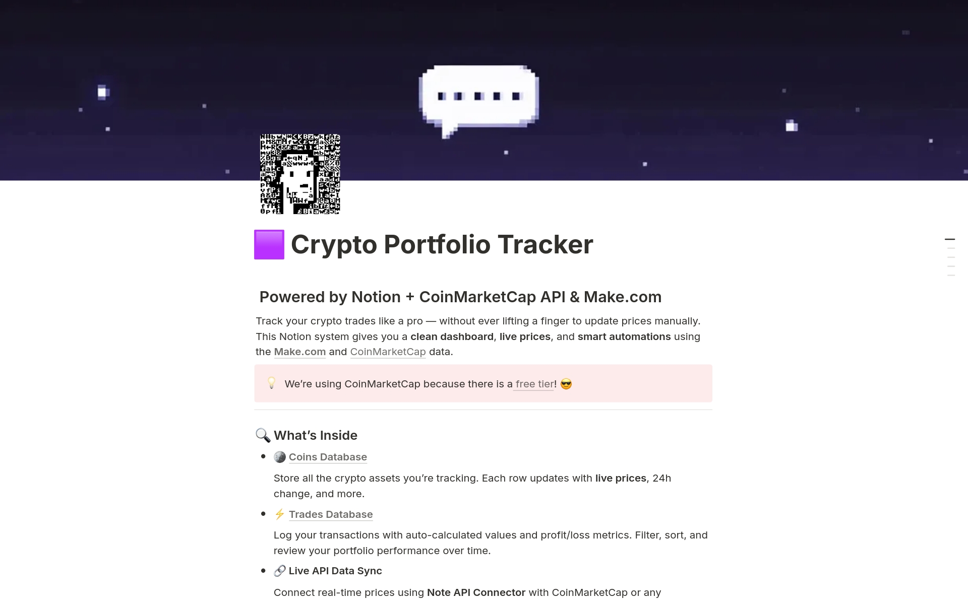 Crypto Portfolio Tracker | Make | CoinMarketCap 模板| Notion 市集