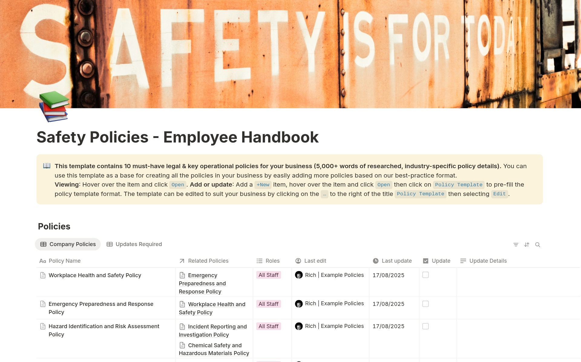 Safety Policies - Employee Handbook
