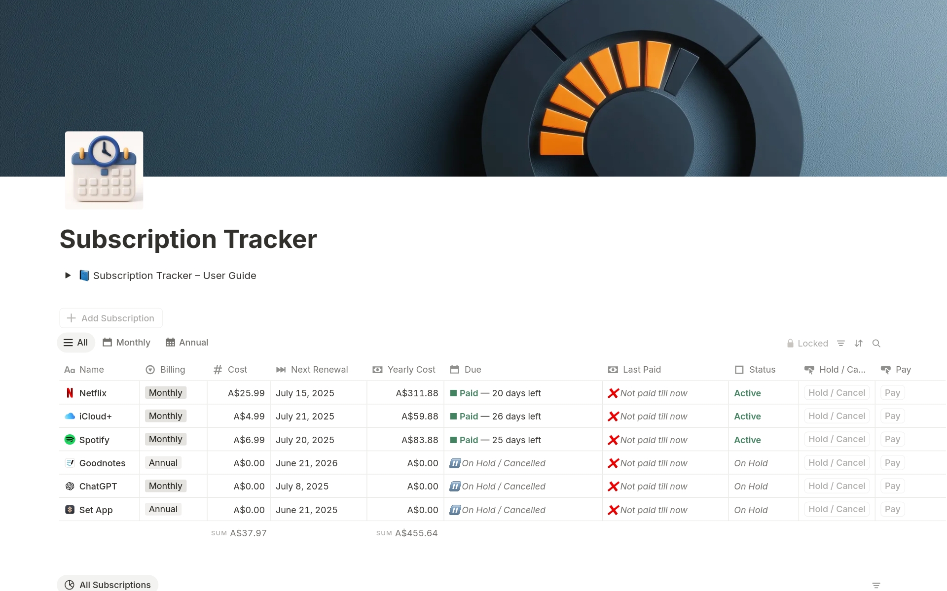 🔖 Subscription Tracker – Hold & Pay Payments のプレビュー