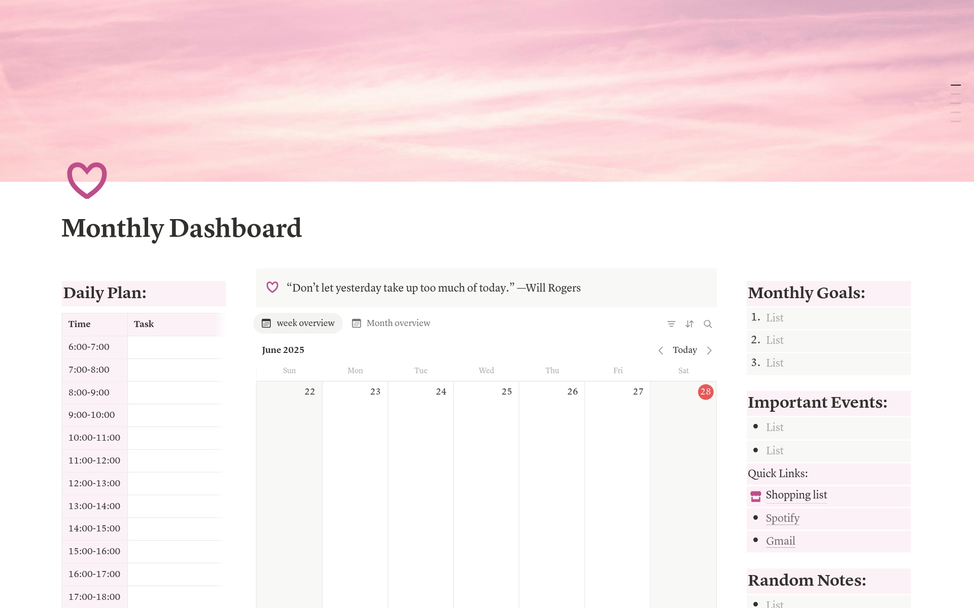 Simple Dashboard for Daily, Weekly, and Monthly 템플릿 | Notion (노션) 마켓플레이스