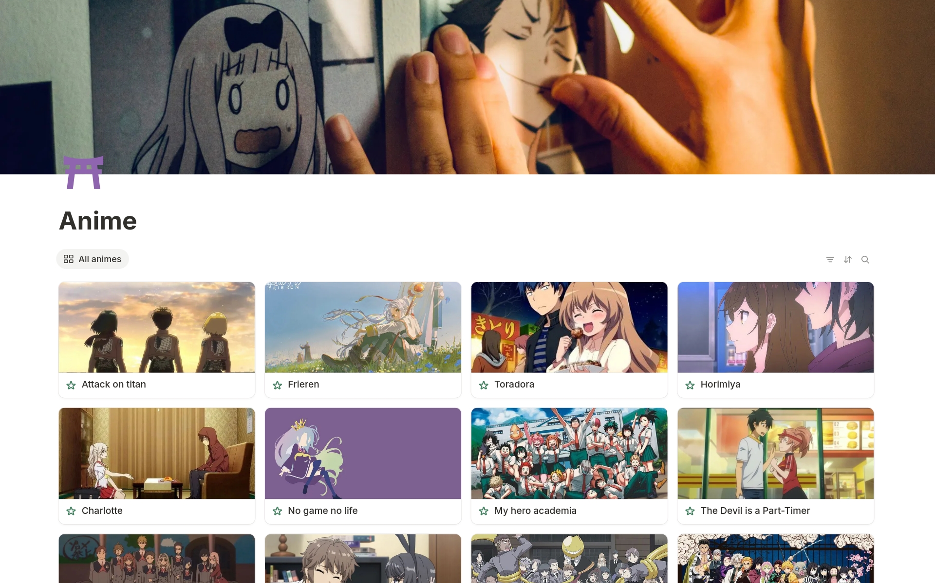 Anime list Template Notion Marketplace