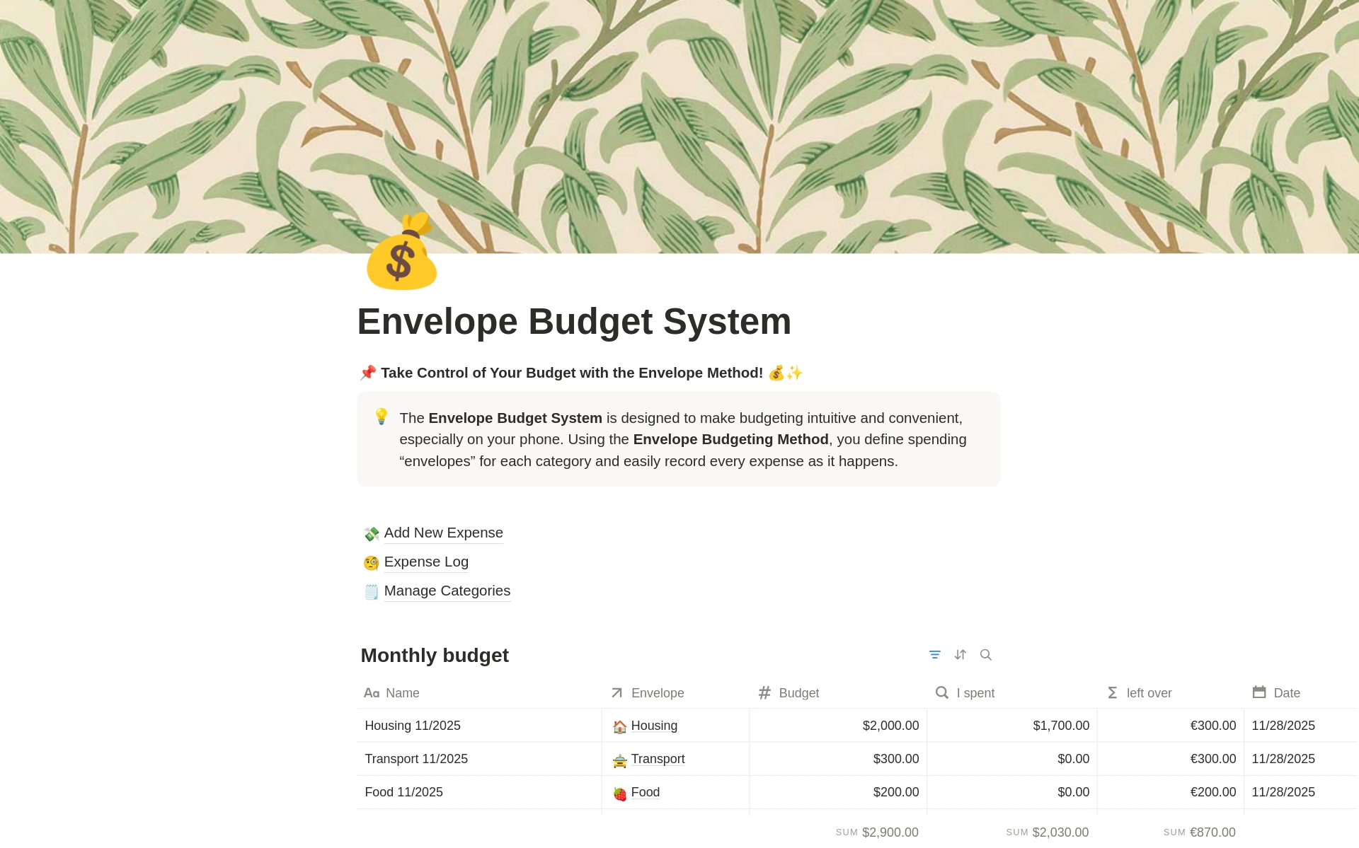 Smart Envelope Budget Planner Template by Maria Amado | Notion Marketplace