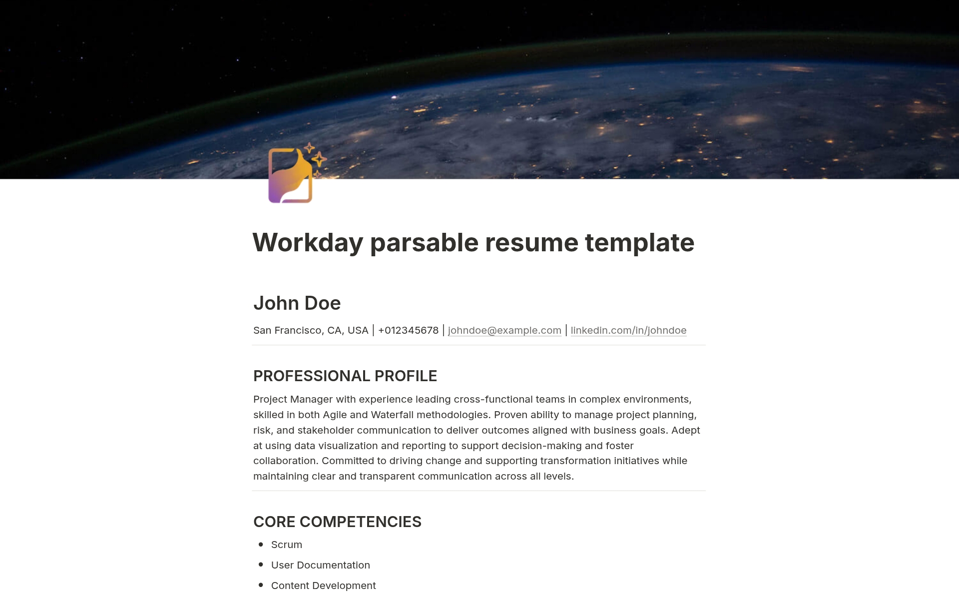 Workday parsable resume のプレビュー
