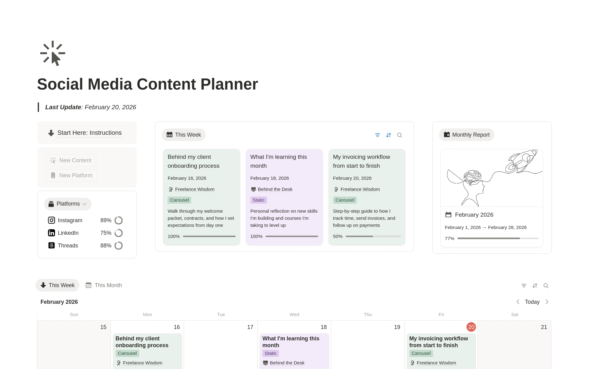 Social Media Content Planner のプレビュー