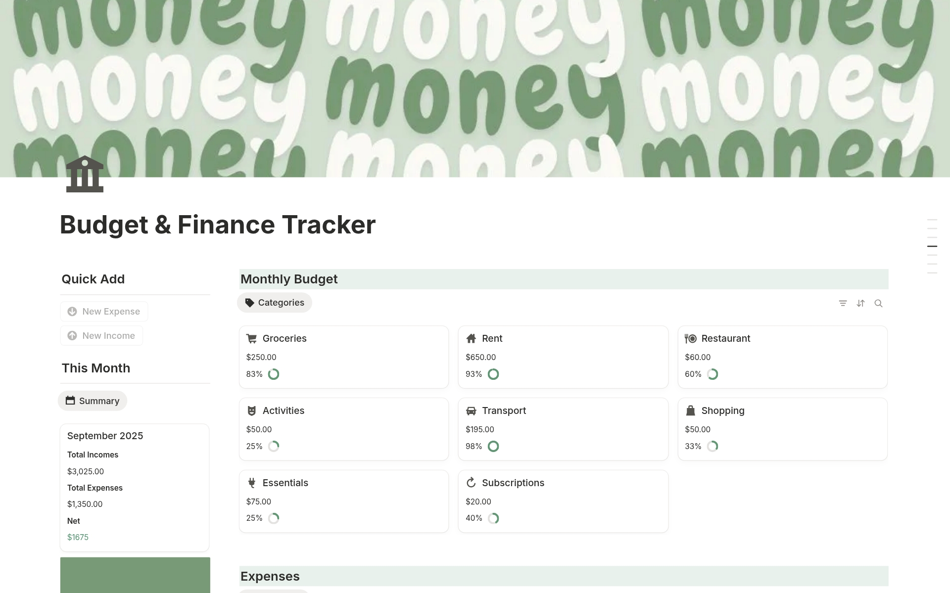 Simple Budget & Finance Tracker (by Katia Creates) のプレビュー