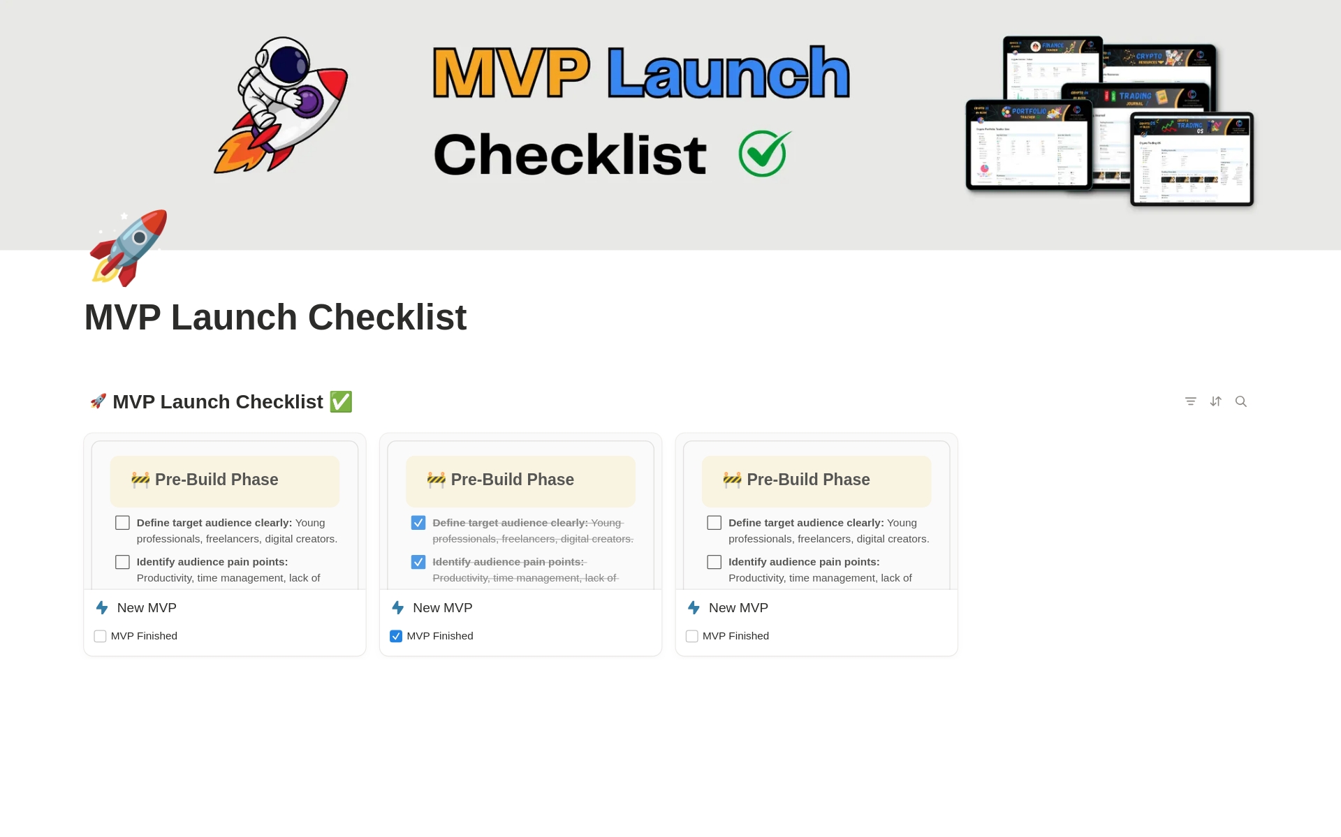 MVP Launch Checklist Template by Nixi | Crypto ⚡ | Notion Marketplace