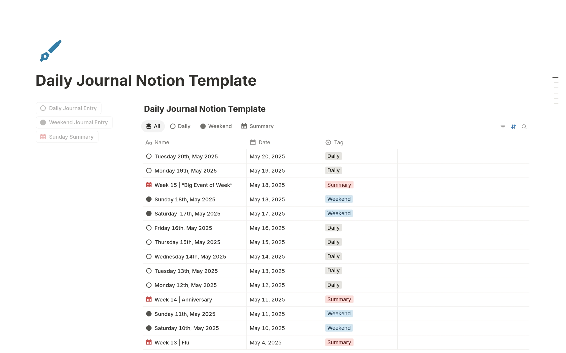 Daily Journal Entries with Weekly Summary のプレビュー