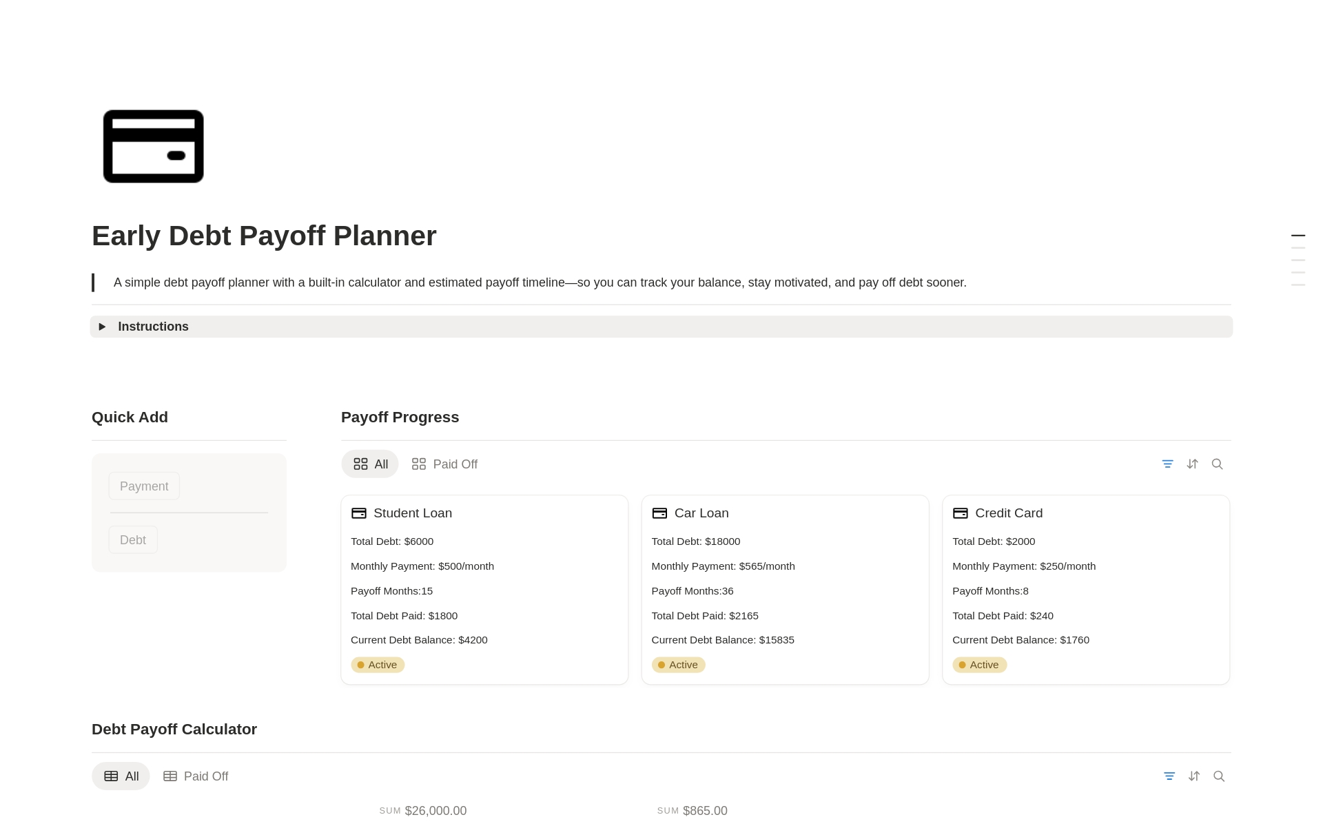 Realistic Early Debt Payoff Planner のプレビュー