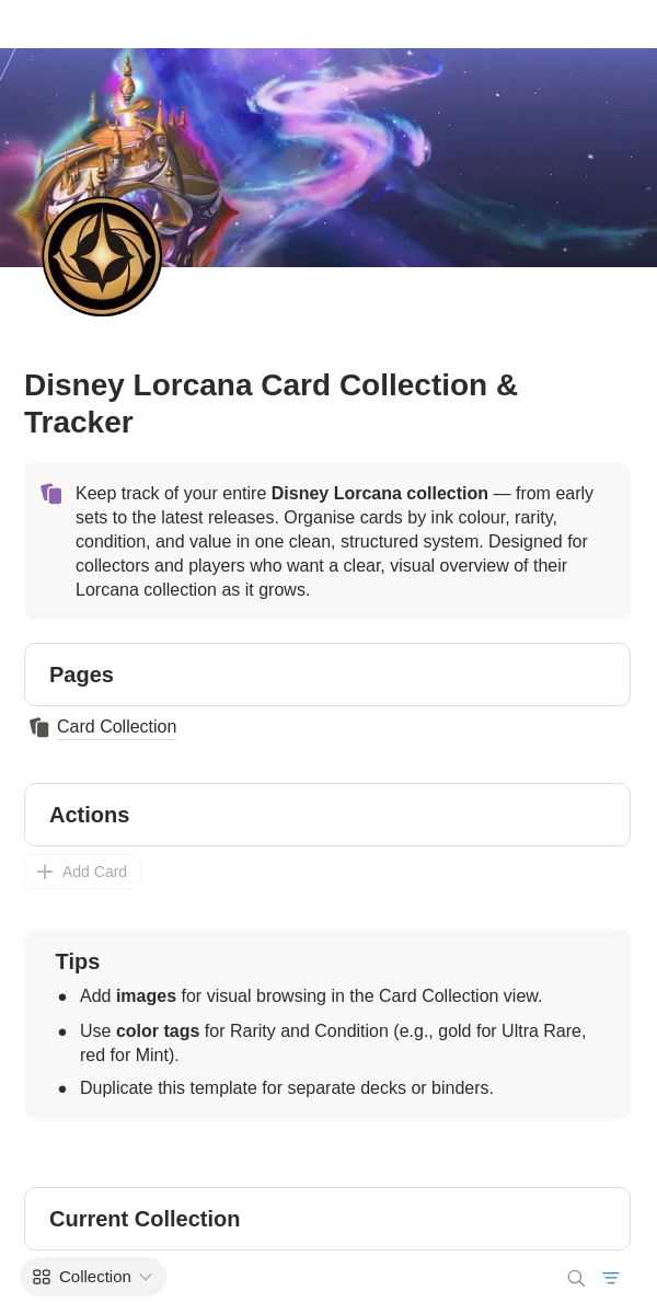 Lorcana Disney Card Game Collection Tracker Template | Notion Marketplace