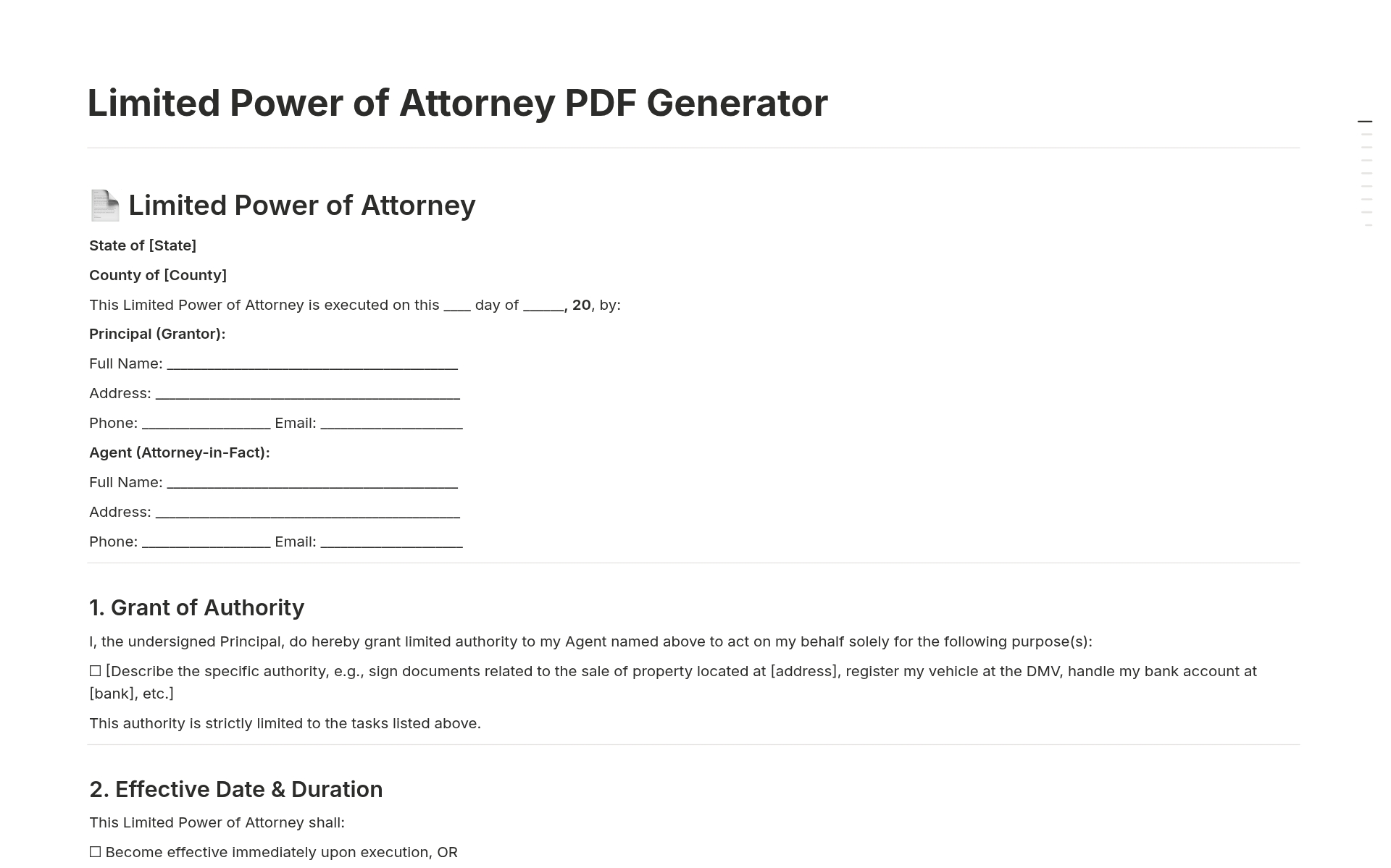 由Satabdi Patra 建立的Limited Power of Attorney PDF Generator 範本| Notion  Marketplace