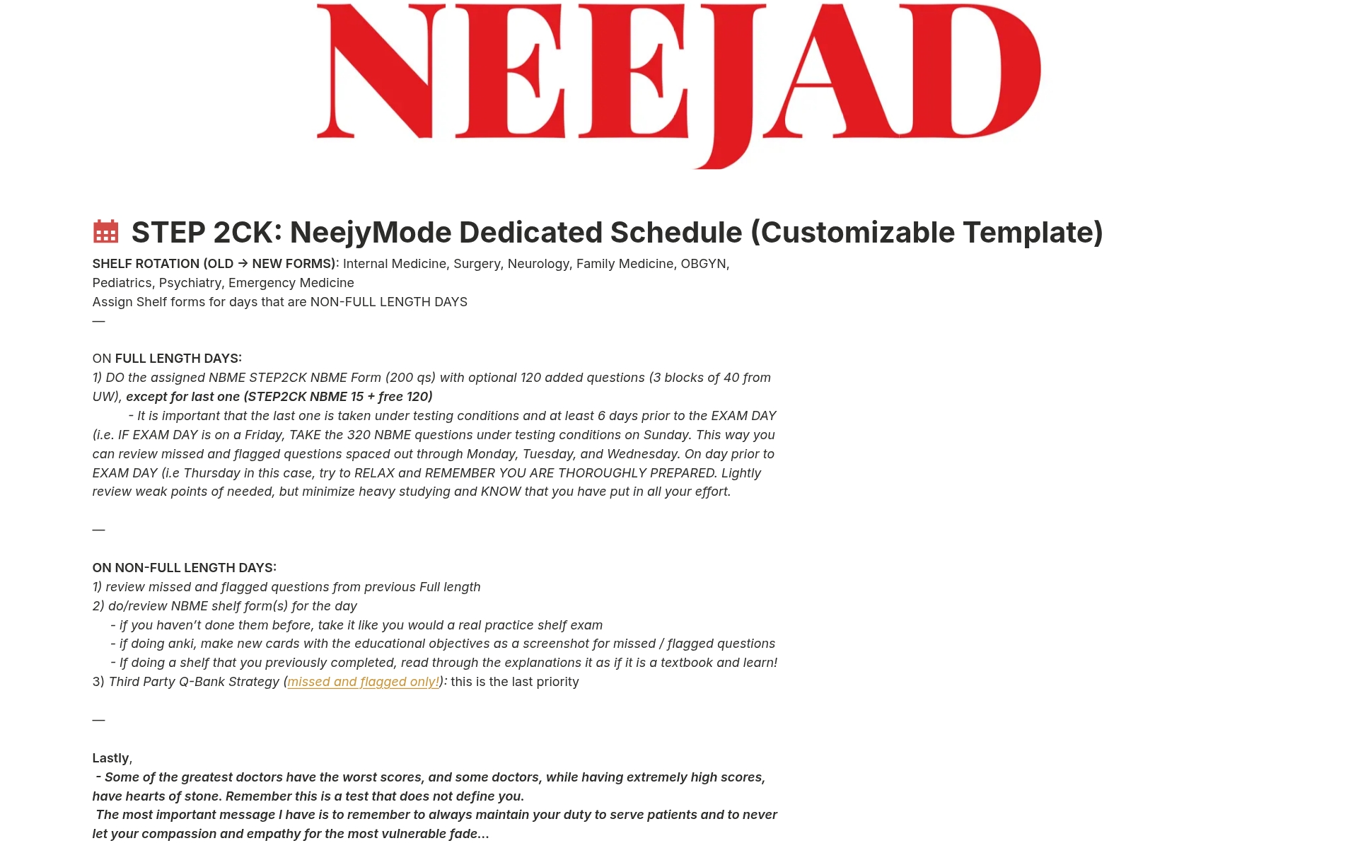 USMLE STEP 2CK DEDICATED STUDY SCHEDULE